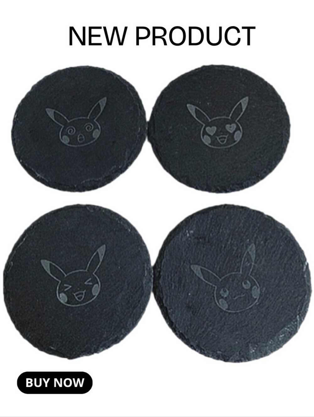 NEW Ultra Rare Pokemon Pikachu Black Slate Coasters - Set of 4
